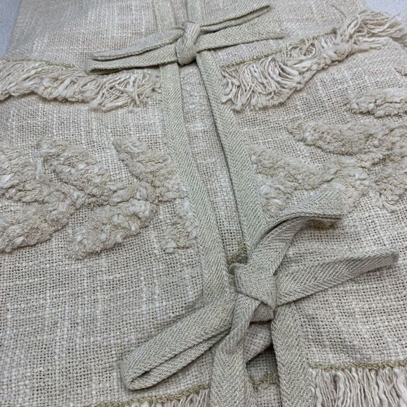 Christmas Tree Skirt Cotton Beige Handmade 48in Elegant Bottom Decor Tassle Trim - Picture 8 of 11